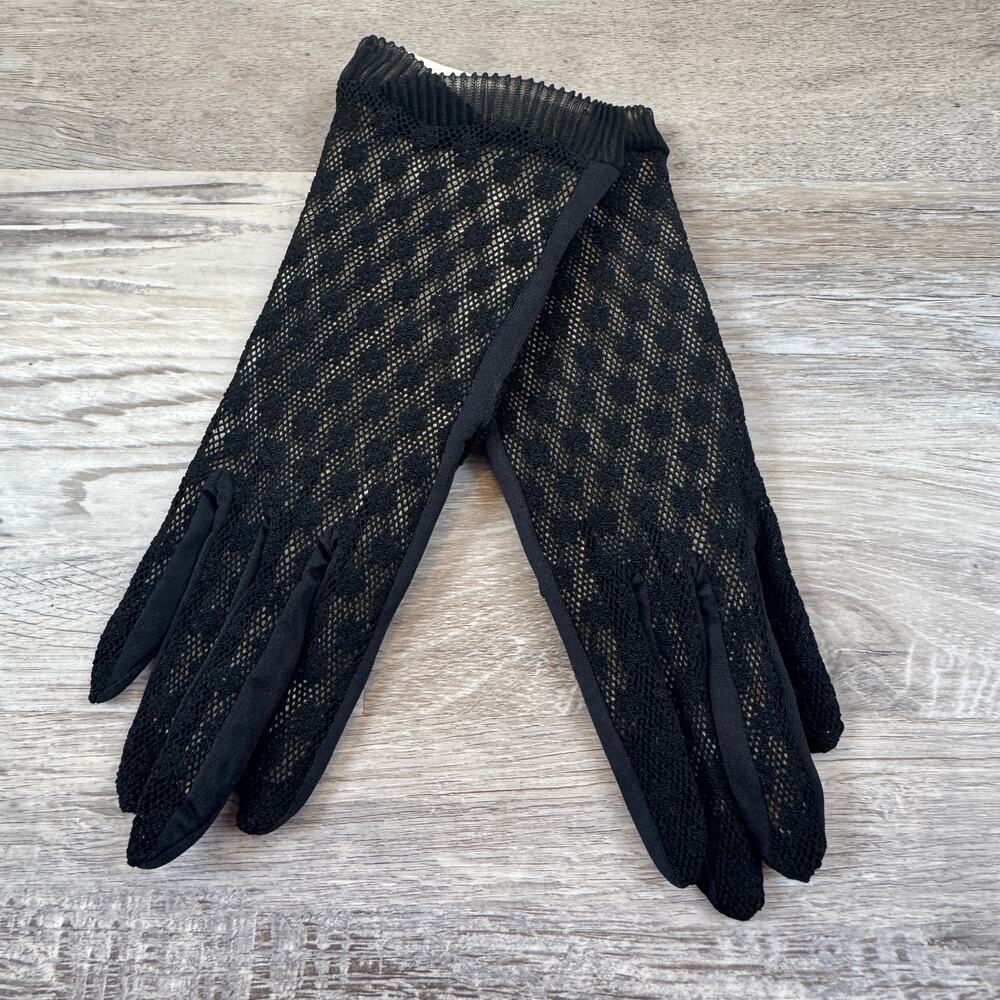 Vintage KayDoe Black Stretch Lace Nylon Gloves Deadstock Gothic Coquette 50s 60s